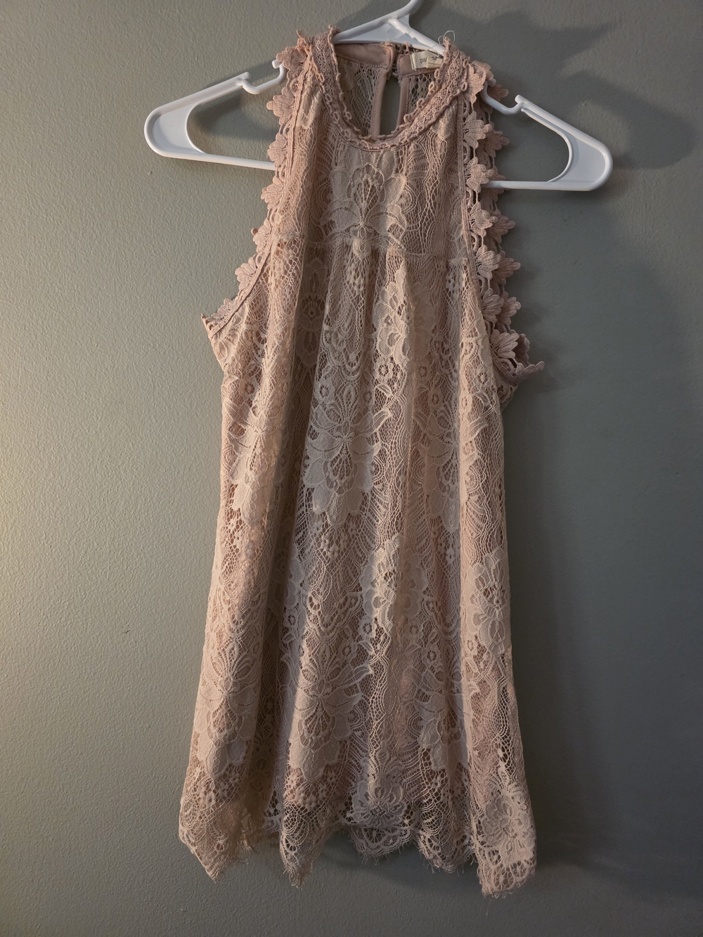 Lace Halter Mini Dress in Blush Pink